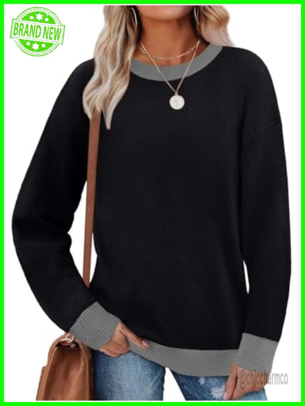 Womens Soft Knit Tunic Top Long Sleeve Crewneck Fall Sweater